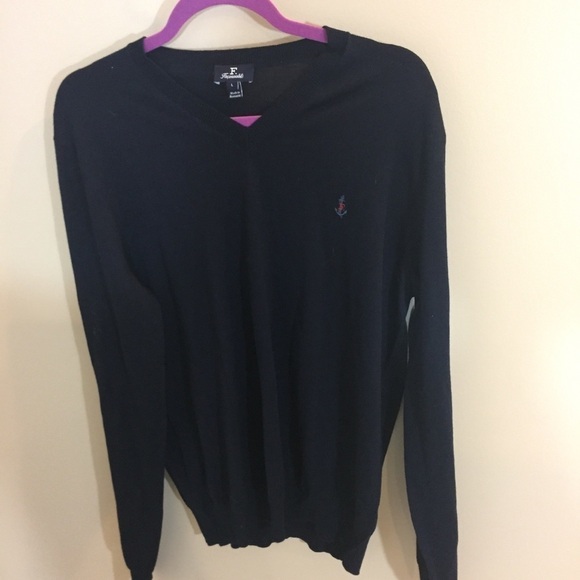 Facconable Sweater Sz L Black 100% Wool - Picture 1 of 7